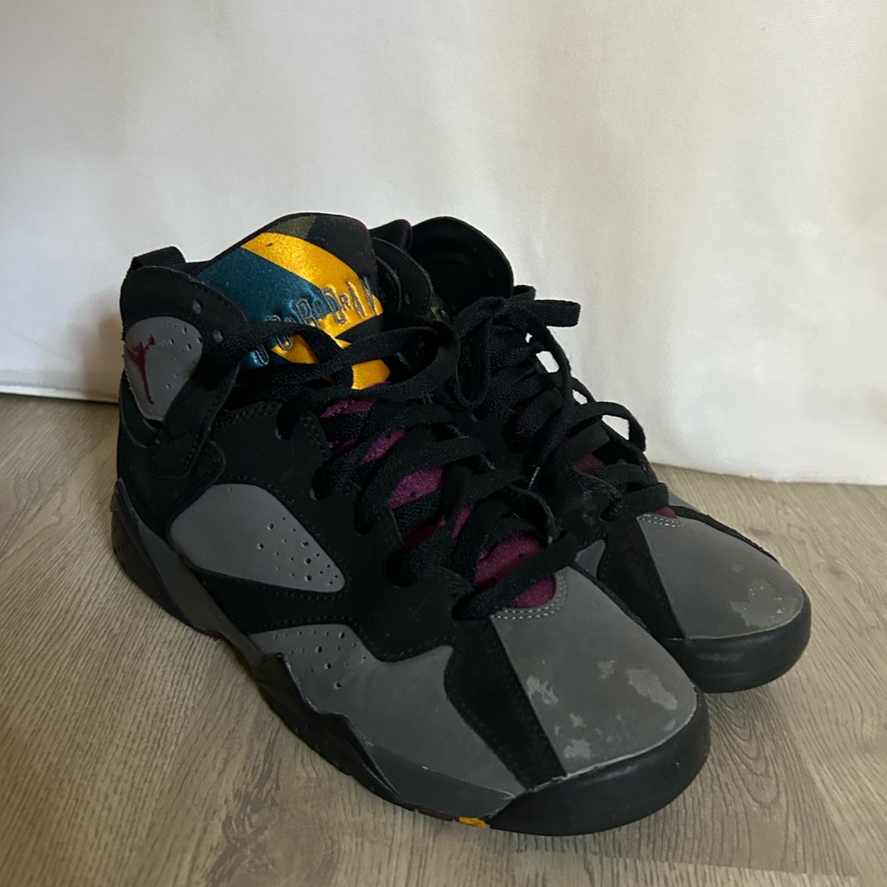 Jordan Kids Sneakers Black Gray with Purple and Yellow Highlights